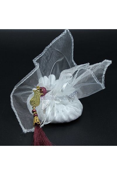 bidoluhobi Tulle Pouch Velvet Based White 25 Pieces
