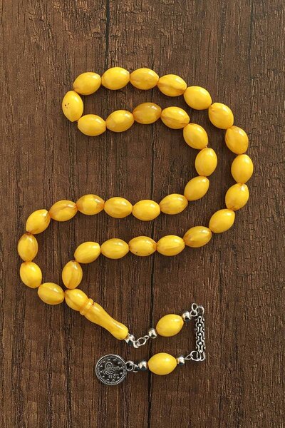 TESBİHKENTİ Mărgele de rugăciune de chihlimbar cu granule de orz de culoare g...