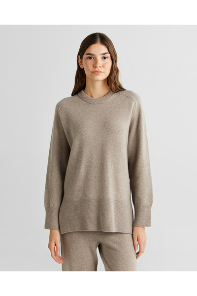 Gant Kadın Bej Relaxed Fit Bisiklet Yaka Kazak