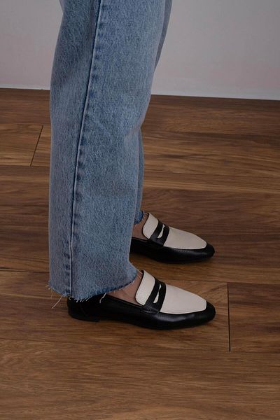 sovrana Black-Beige Genuine Leather Moccasin - Inside and Outside Design