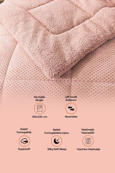 Evlen Home Collection Ultra Soft Single Double Sided Wellsoft Plush Quilt Washable 160x220 Powder