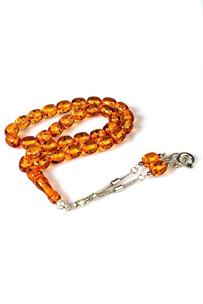 TESBİHKENTİ مسبحة صلاة من العنبر المسحوق بحجم كبير باللون البرتقالي الداكن - ...