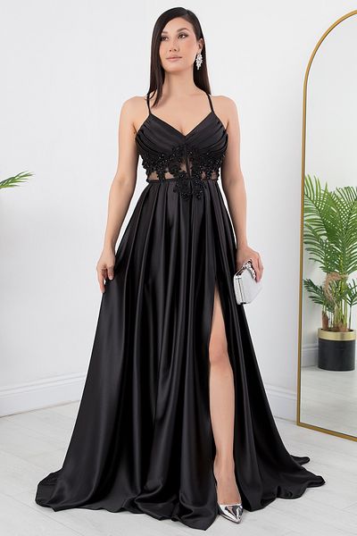 PULLIMM Satin Strap Floral Patterned Dress - Ecr4981