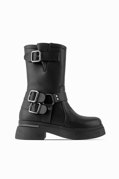 Lal Shoes & Bags Γυναικείες μαύρες μπότες Allen με διπλή ζώνη με φερμουάρ