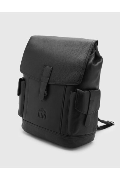 İLVİ Sven Erkek Sırt Çantası Siyah Hakiki Deri