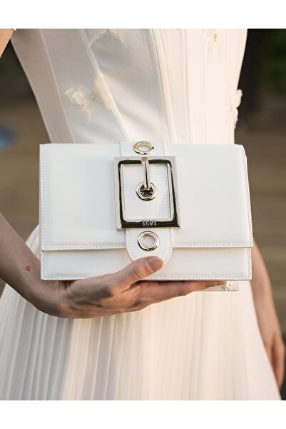 İLVİ Jamie Women's White Genuine Leather Shoulder Bag