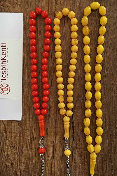 TESBİHKENTİ مجموعة من 3 مسبحة من البودرة الكهرمانية