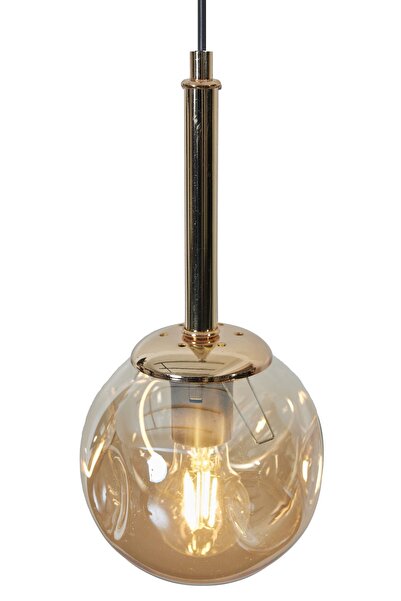 Luzarana Mona 5 Li Gold-Siyah Metal Gövde Bal Rengi Camlı Tasarım Lüx Sarkıt Avize