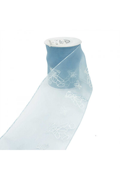 Turgut Brode Panglică din tul din organza cu imprimeu ursuleț 8 cm
