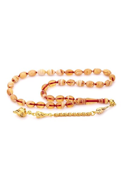 TESBİHKENTİ Beautiful Pulled Cream Colored Amber Prayer Beads with Yellow Tas...