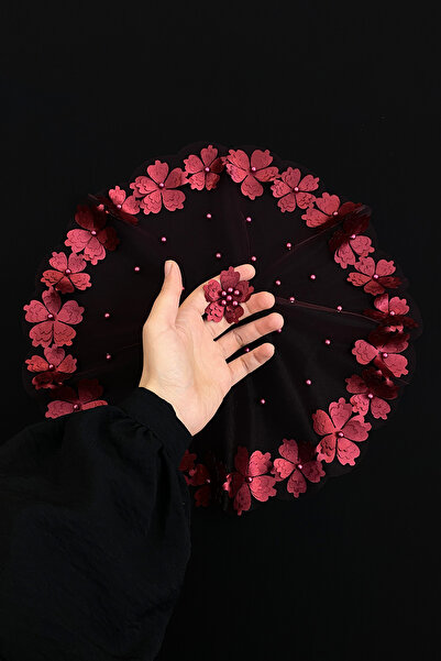 ZEYMERADE منديل العروس والعريس باللون العنابي مع زهور البرسيم واللؤلؤ، وعد بالحناء لحفلات الزفاف وخطوبة وختان العروس الألبانية