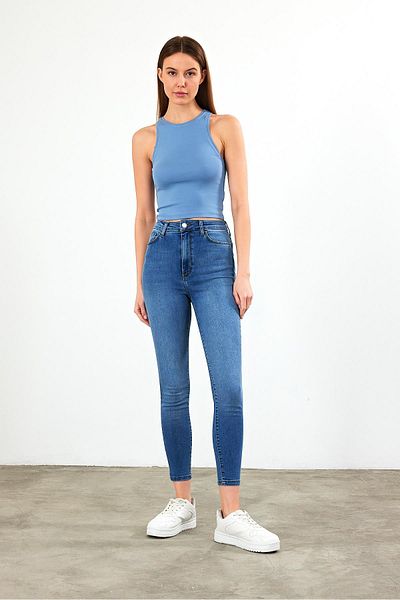 VENA Tricou Sandra Blue Halter Top Crop pentru femei