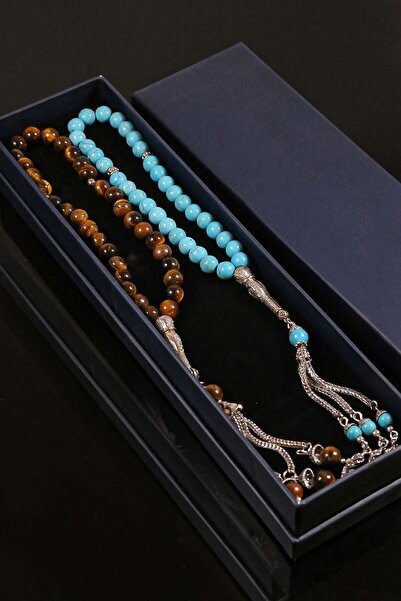 TESBİHKENTİ Set de mărgele de rugăciune din piatră naturală turcoaz și ochi d...