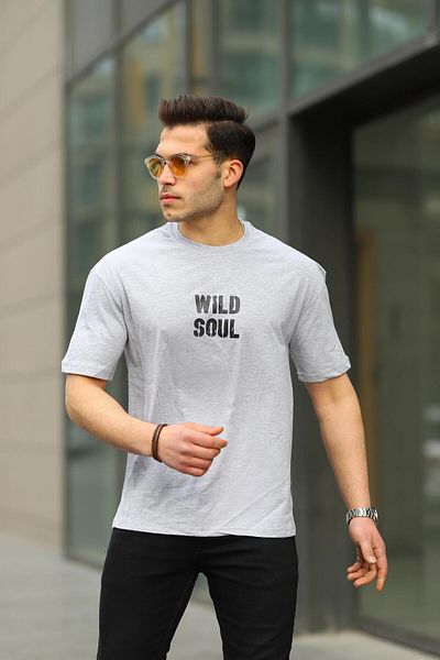comstar Ανδρικό μπλουζάκι Wild Soul με στάμπα μεγάλου μεγέθους γκρι φαρδύ