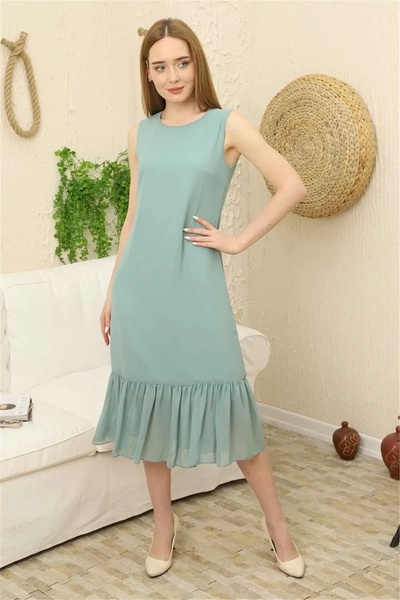 rapellin فستان شيفون بتفاصيل مطاطية 1755-أخضر قديم