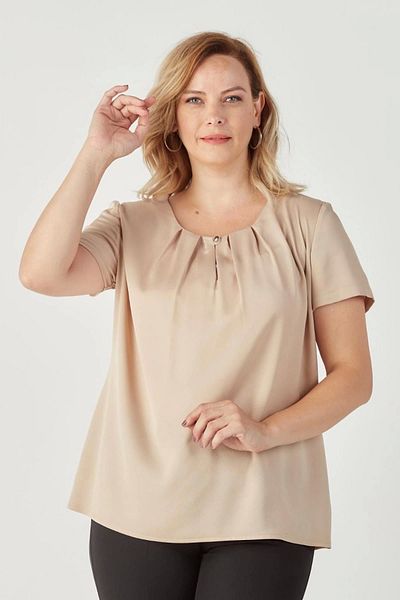 Moda Berray 3202 Drop Neck Satin Short Sleeve Plus Size Blouse Black