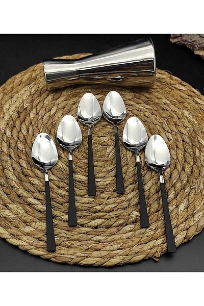 BRONDOFF Stayle Black Steel 6 Piece Dessert Spoons