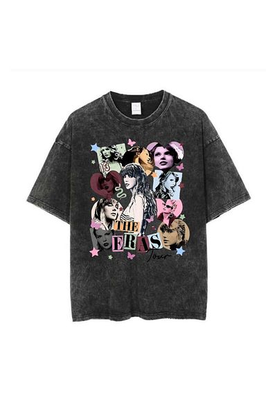 Touz Moda Πλένεται Taylor Swift The Eras Tour με στάμπα Unisex Oversize Vintage μπλουζάκι