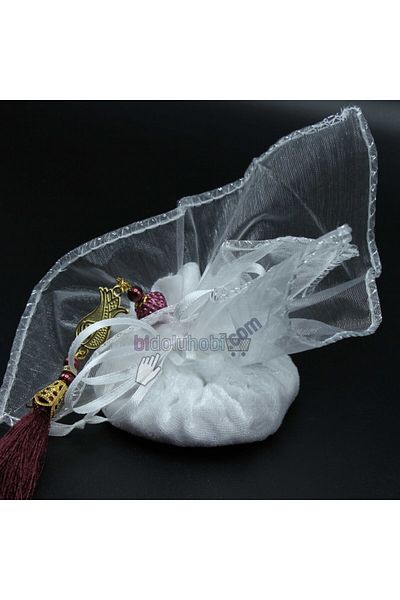 bidoluhobi Tulle Pouch Velvet Based White 25 Pieces