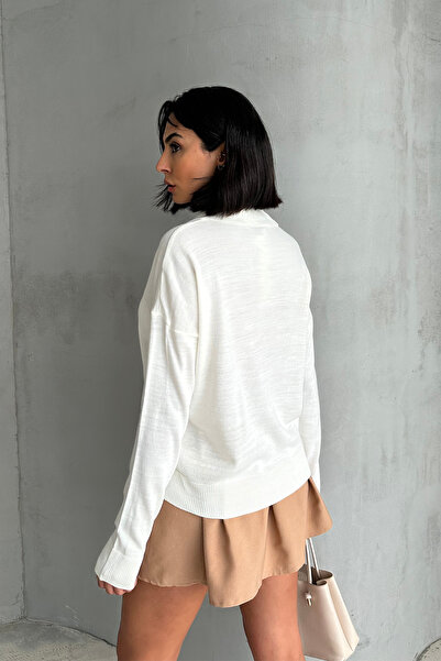 Ortaya Çık White Collar Thin Knitwear Sweater