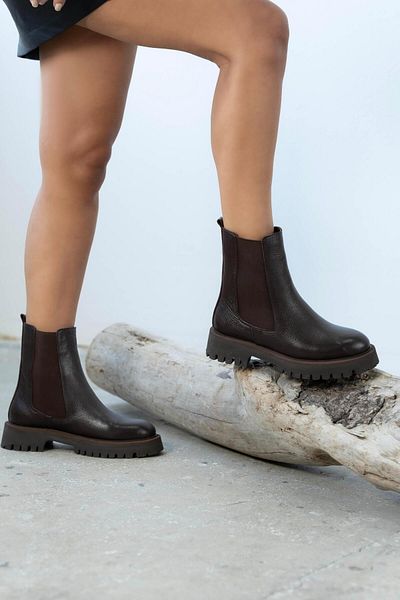 sovrana Rubber Detailed Genuine Leather Boots Bitter Brown