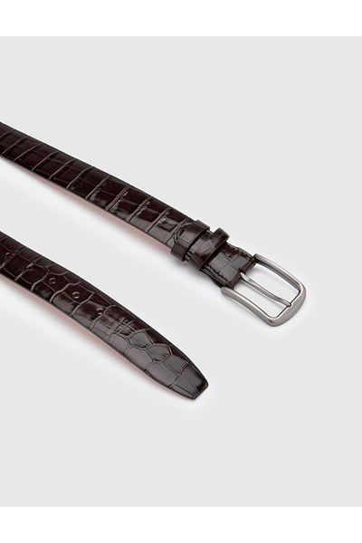 İLVİ Tucker Men's Belt Brown Crocodile Leather