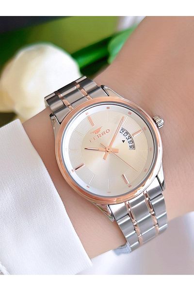 FERRO 3 Atm Water Resistant Steel Cord Ion Coated Women's Wristwatch and Bracelet Set - Bfl21464-Ex