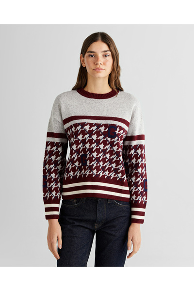 Gant Kadın Bordo Relaxed Fit Bisiklet Yaka Logolu Kazak