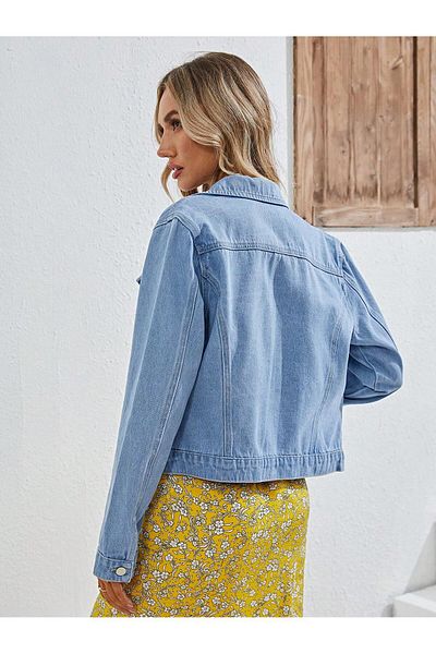 Cuqq Denim Jachetă de blugi slim fit pentru femei Albastru deschis