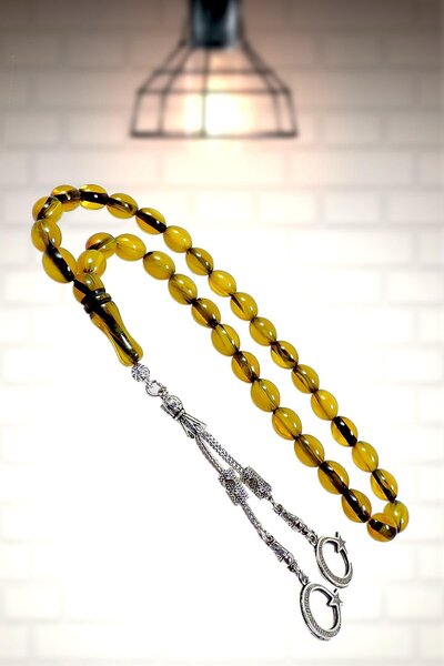 TESBİHKENTİ Very Beautiful Veined Model Powder Amber Prayer Beads