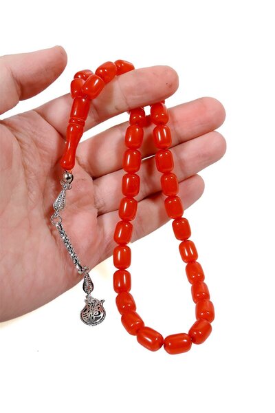 TESBİHKENTİ Powder Amber Rosary - Burgundy Color, Capsule Grained