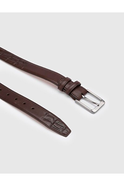 İLVİ Owens Чоловічий ремінь коричневий натуральна шкіра з античним принтом пі...