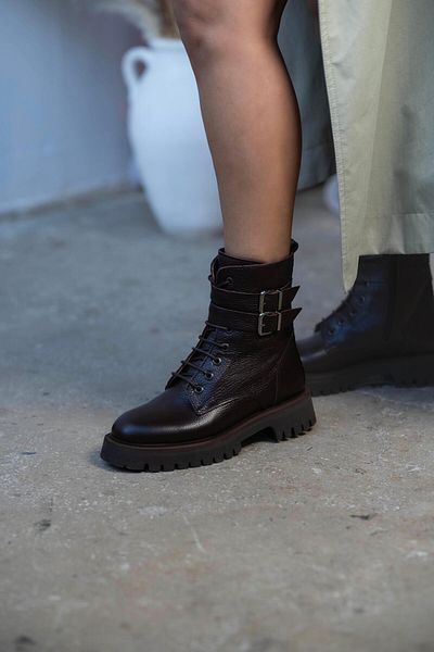 sovrana Belt Detailed Genuine Leather Boots Bitter Brown
