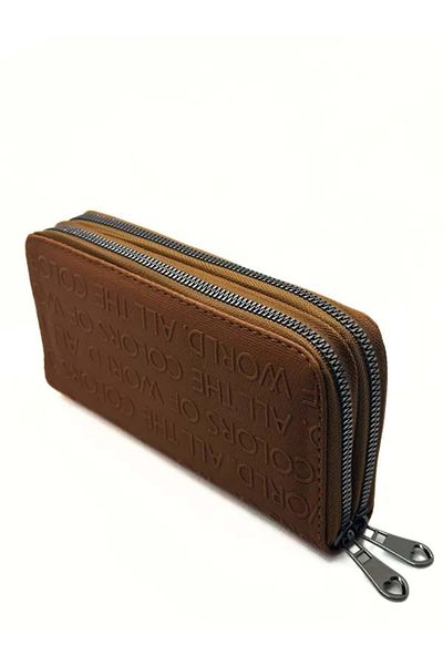 Bagorama Дамски портфейл с двоен цип и джоб за монети Colo с щампа - кафяв