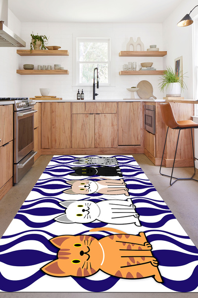 Napoli Home Dijital Baskılı Kedi Figürlü Yıkanabilir Kaymaz Taban Yolluk Salo...