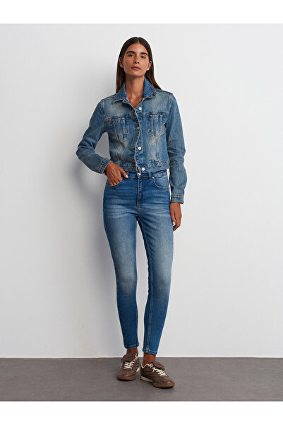 Dilvin 65358 Comfort Lycra - Palton albastru scurt din denim