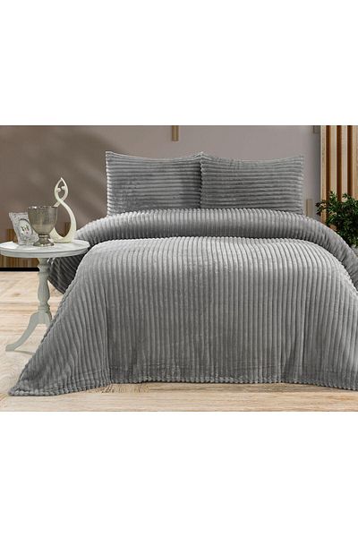 BALADI HOME High Quality Light Gray Rabbit Plush Blanket - Double, Set 3 Pieces