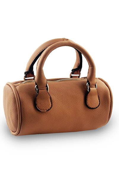 Bagorama Tına Kadın Suni Deri Küçük Silindir Baget El Ve Kol Çantası - Kahver...