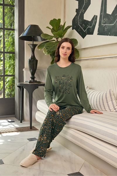 Aydoğan Ezgi Patterned Walnut Green Women's Pajama Set - Flexible Fashion 0634