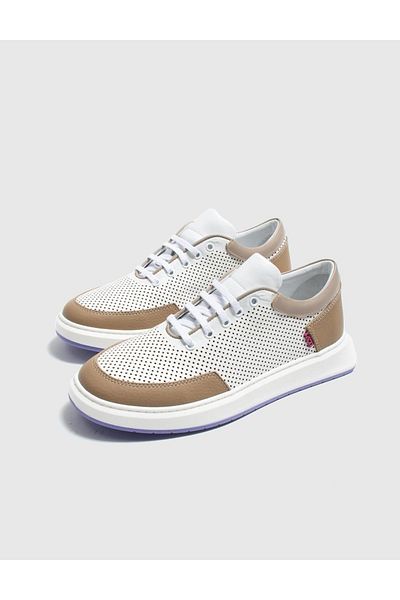 İLVİ Erma Genuine Leather Women's Mink White Sports Shoes