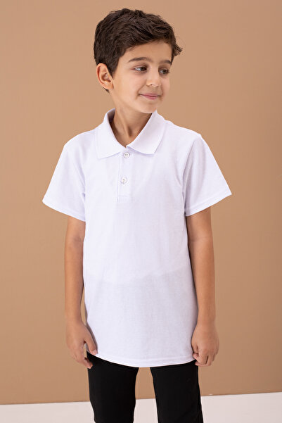 Cansın Mini Σχολικό μπλουζάκι για αγόρια - Λευκό, κοντομάνικο, γιακάς πόλο, βασικό μοντέλο 19453