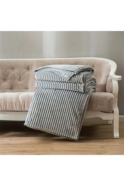 BALADI HOME High Quality Light Gray Rabbit Plush Blanket - Double, Set 3 Pieces