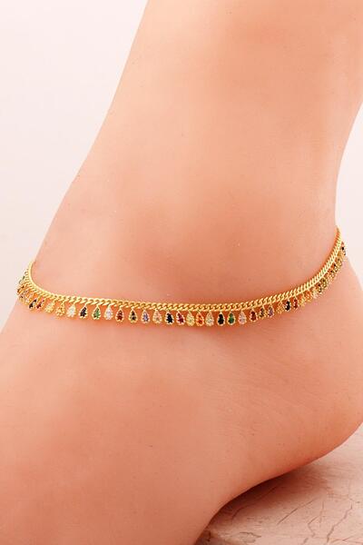 Sümer Telkari Gurmet Mix Taşlı Altın Kaplama Gümüş Halhal 343