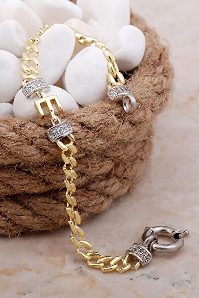 Sümer Telkari E Harfli Gurmet Altın Yaldızlı Gümüş Bileklik 4034