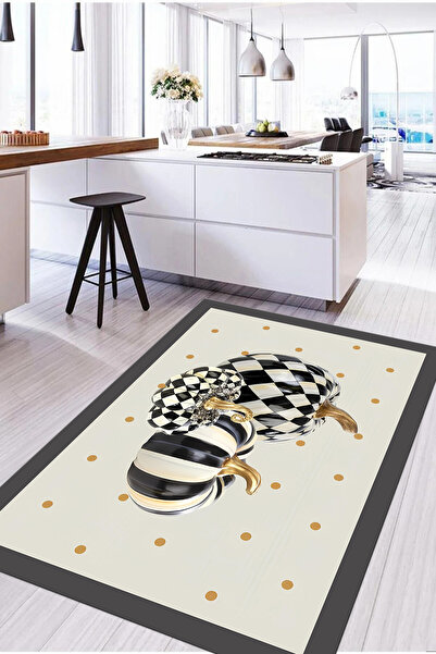 Napoli Home Baskılı Çerçeveli Kabak Motifli Yıkanabilir Kaymaz Taban Yolluk S...