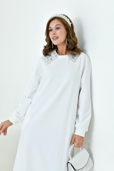 FTZ WOMEN Kadın Bebe Yaka Elbise Ekru 30968