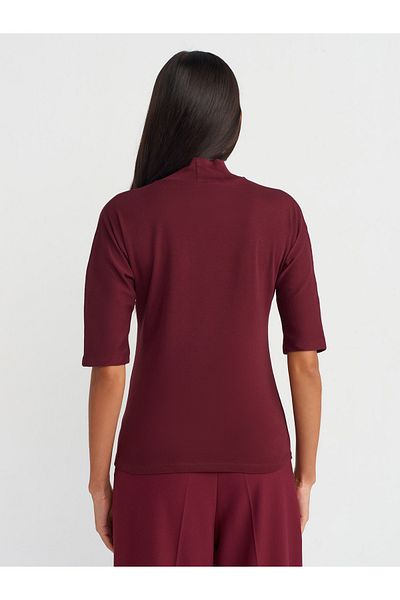 Dilvin 31244 Claret Red Stand Collar T-Shirt