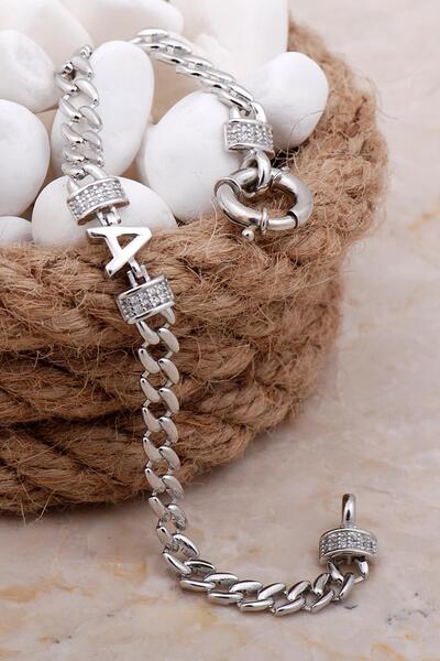 Sümer Telkari A Harfli Gurmet Rodyumlu Gümüş Bileklik 4029