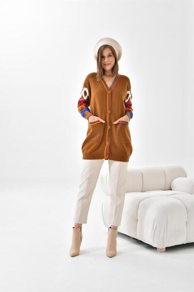 FTZ WOMEN Kadın Baklava Desen Detaylı Hırka Taba 20115