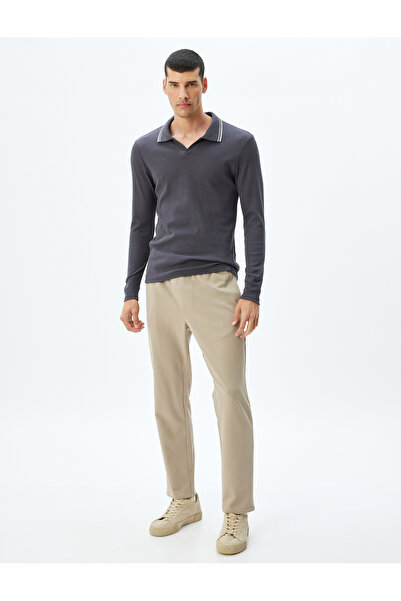 Koton Slim Fit Uzun Kollu Pamuklu V Polo Yaka Tişört